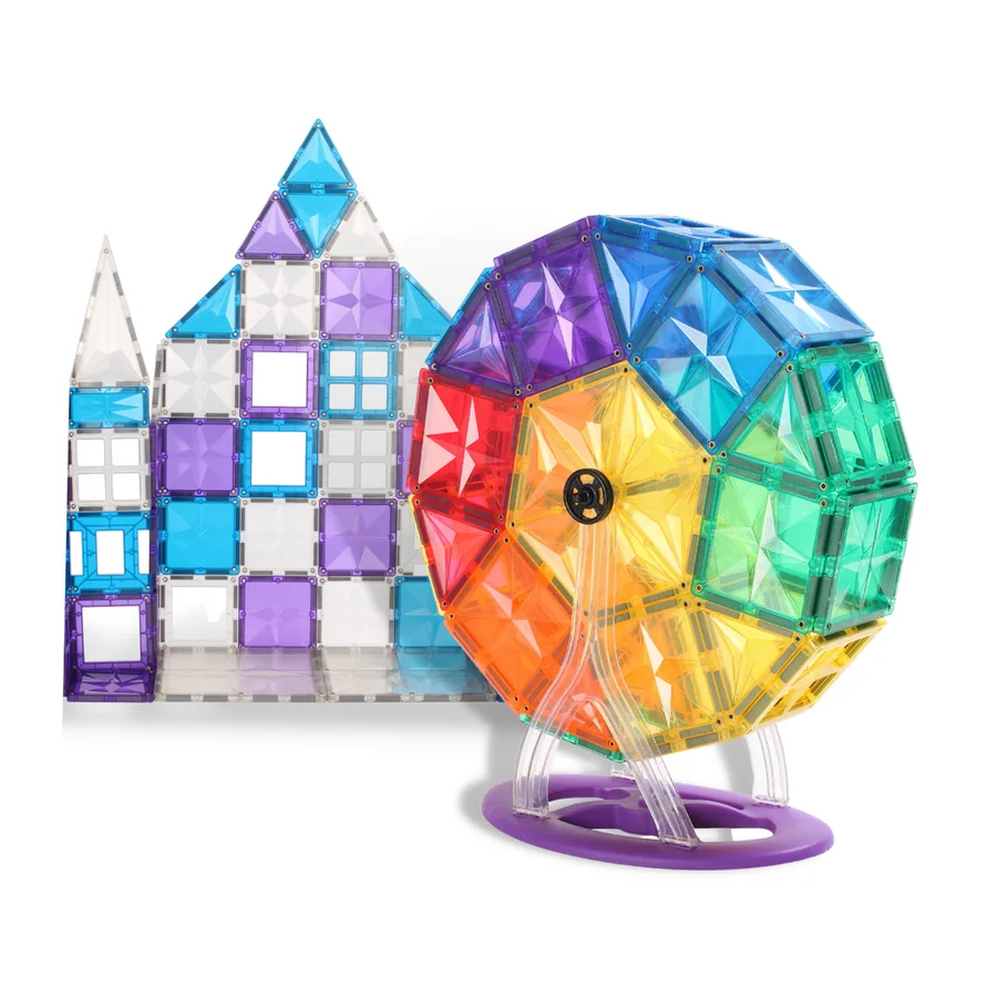 Colourful MNTL magnetic tiles, castle, and ferris wheel
