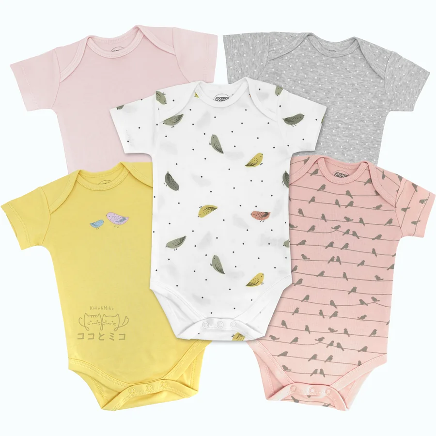 Pastel Koko and Miko baby rompers